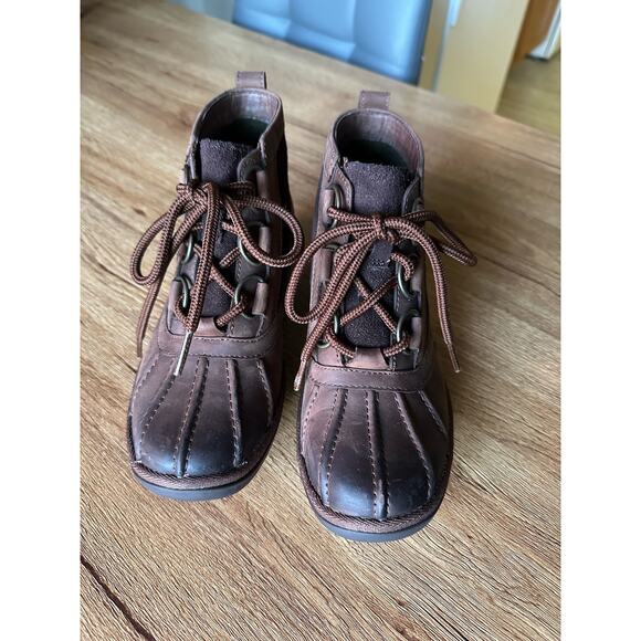 UGG Heather Brown Leather Sheepwool Waterproof Duck Boots Womens Size 5 - Picture 3 of 7